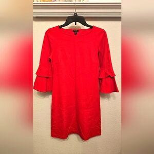 ANN TAYLOR FACTORY PETITE SZ SMALL RED DRESS BELL SLEEVE